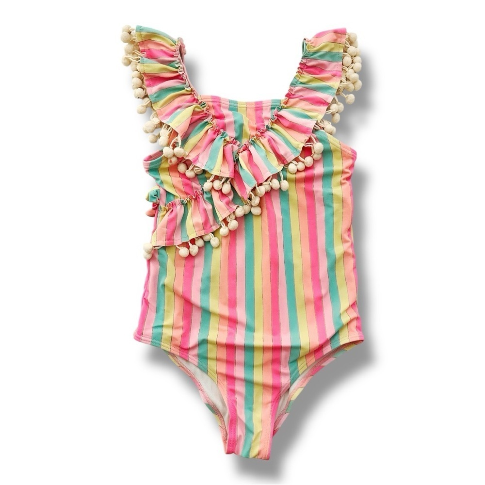 Nicole Miller | Striped Pom Pom One Piece Swimsuit (M)